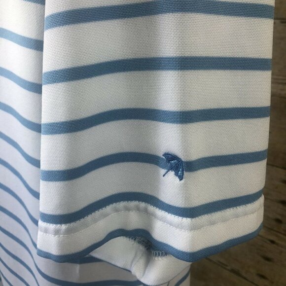 Arnold Palmer Polo Golf Shirt Medium White Blue Stripe Embroidered Umbrella Logo - Picture 5 of 9